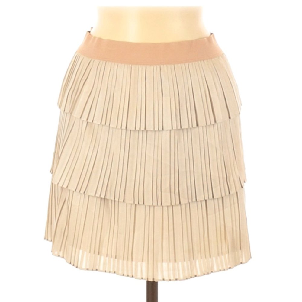 BCBGMAXAZRIA Ruffles chiffon pleats beige skirt